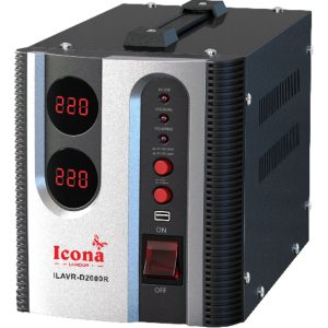 Icona 2000W Voltage Regulator with Transformer – Step Up/Down 110/120V to 220/240V, or 220/240V to 110/120V, Automatic Voltage Stabilizer, ICOPOWER Technology