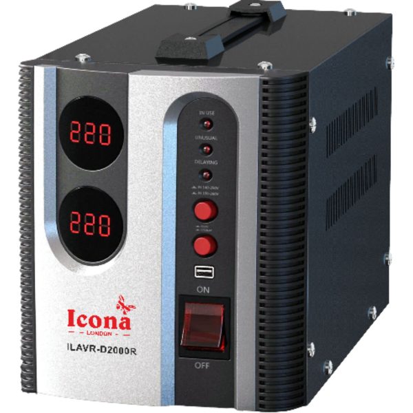 Icona 2000W Voltage Regulator with Transformer – Step Up/Down 110/120V to 220/240V, or 220/240V to 110/120V, Automatic Voltage Stabilizer, ICOPOWER Technology
