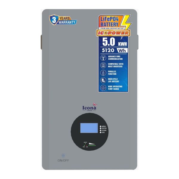 Icona London 51.2V 100Ah Lithium LiFePO4 Battery (5.12KVA) – Rechargeable Deep Cycle Battery for Solar Power, Wind Energy, UPS, Scooters, Lighting, and More