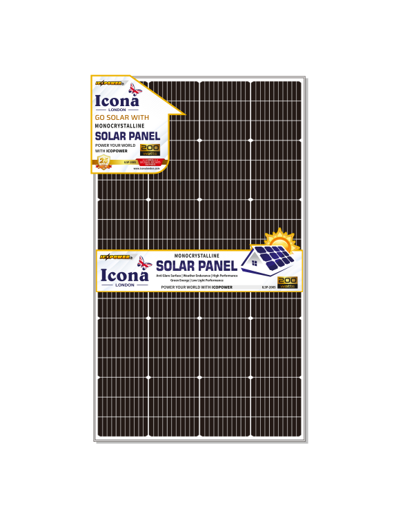 Icona London 200W Monocrystalline Solar Panel ILSP-200S – High-Efficiency 12V Solar Module for Homes, RVs, Cabins & Off-Grid Solar Systems