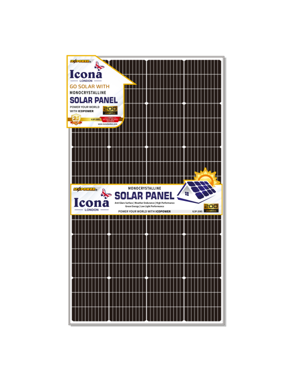 Icona London 200W Monocrystalline Solar Panel ILSP-200S – High-Efficiency 12V Solar Module for Homes, RVs, Cabins & Off-Grid Solar Systems