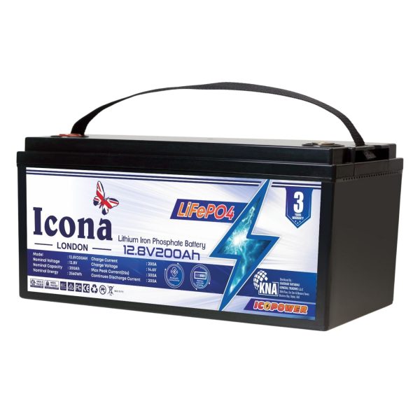 Icona London 12.8V 200Ah Lithium LiFePO4 Deep Cycle Battery – Rechargeable Lithium Iron Phosphate Battery for Solar Power, Wind Power, Scooters, UPS, Lighting, and More