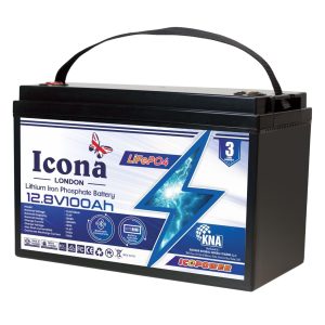 Icona London 12.8V 100Ah Lithium LiFePO4 Deep Cycle Battery – Rechargeable Lithium Iron Phosphate Battery for Solar Power, Wind Power, Scooters, UPS, Power Wheels, Fish Finder