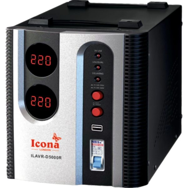 Icona 5000W Voltage Regulator with Transformer – Step Up/Down 110/120V to 220/240V or 220/240V to 110/120V, Automatic Voltage Stabilizer, ICOPOWER Technology