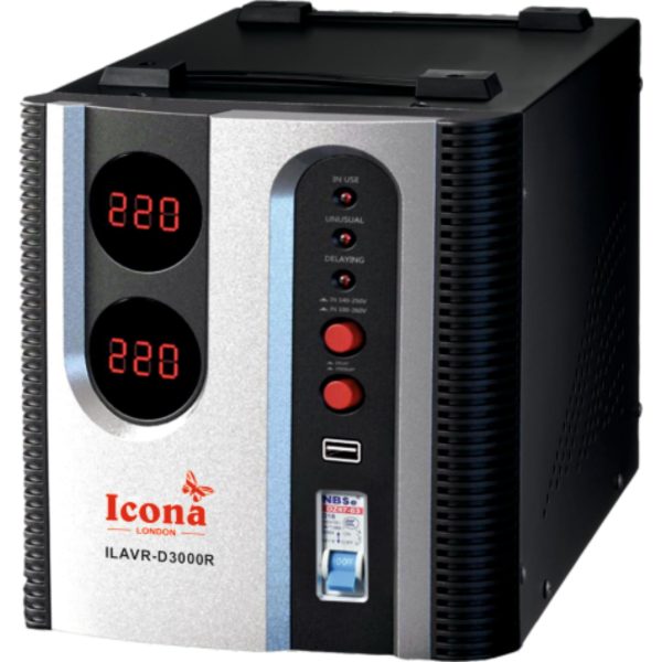 Icona 3000W Voltage Regulator with Transformer – Step Up/Down 110/120V to 220/240V, or 220/240V to 110/120V, Automatic Voltage Stabilizer, ICOPOWER Technology