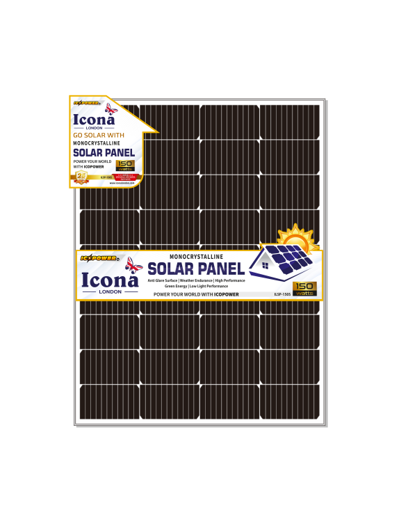 Buy Icona London 150W Monocrystalline Solar Panel ILSP-150S – High-Efficiency 12V Solar Module for Home, RV, Off-Grid & Outdoor Use